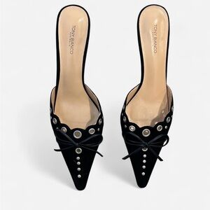 Tony Bianco Black Mules with Bow and Studs